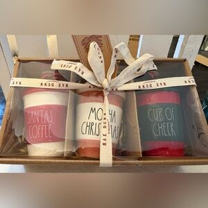Rae Dunn Festive Mug Trio Ornament Set Red, Green, White